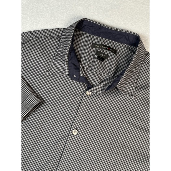 John Varvatos USA Luxe Men Large Gingham SS Button Up‎ Peformance stretch New